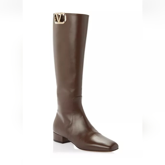 Valentino Garavani Womens Square Toe Vlogo Leather Knee High Womens Boot Size 37